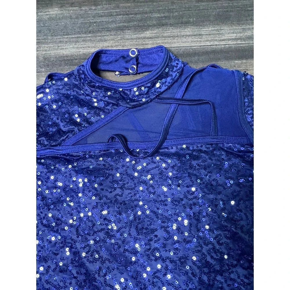 Weissman Sequin‎ Dance Romper Costume Leotard Blue Sparkle XLC